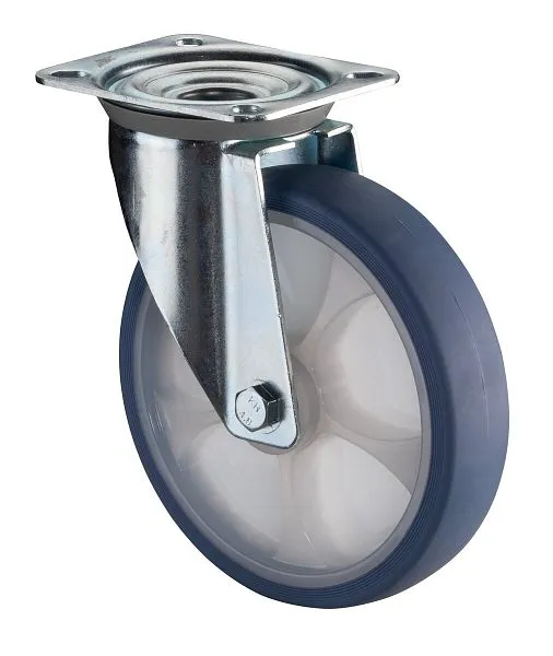 Roulette de transport pivotante BS Rollers roue en caoutchouc thermoplastique bandage bleu évident jante naturelle rouleme...