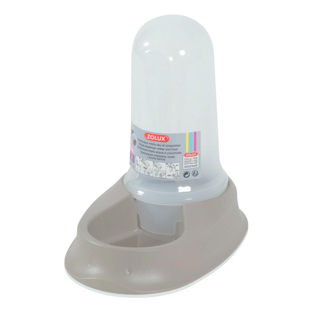 Distributeur mixte 800 ml eau ou croquettes antidérapant taupe pour chien o pour véhicules surélevés