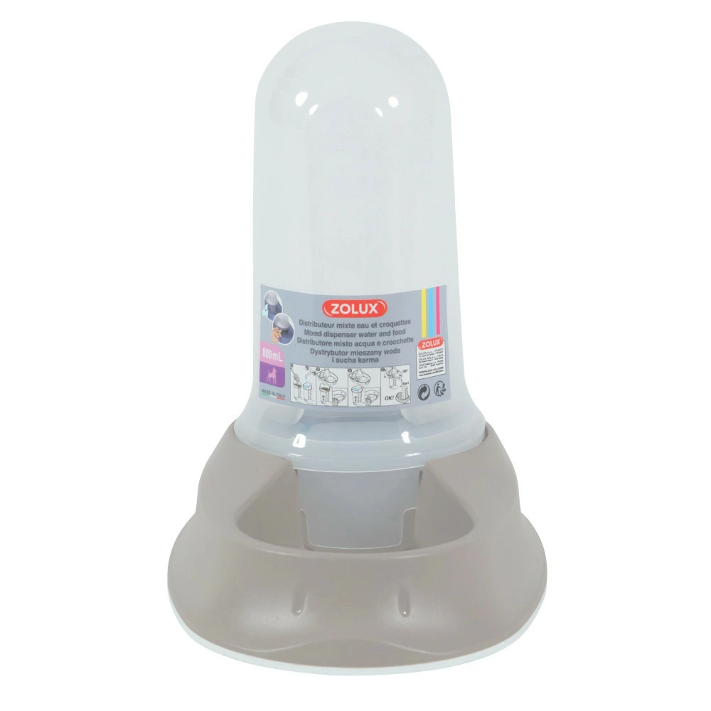 Distributeur mixte 800 ml eau ou croquettes antidérapant taupe pour chien o pour véhicules surélevés