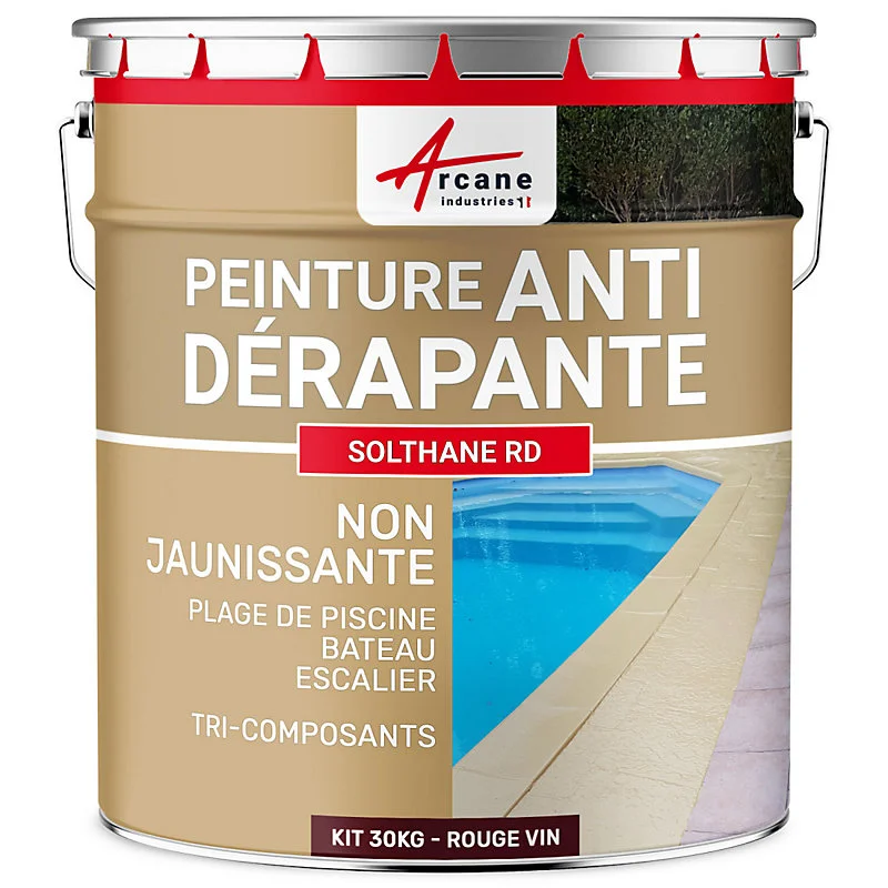 Marche d'accès Peinture antidérapante pour sol extérieur - SOLTHANE RD Rouge Vin - RAL 3005 - 30 kg - ARCANE INDUSTRIES