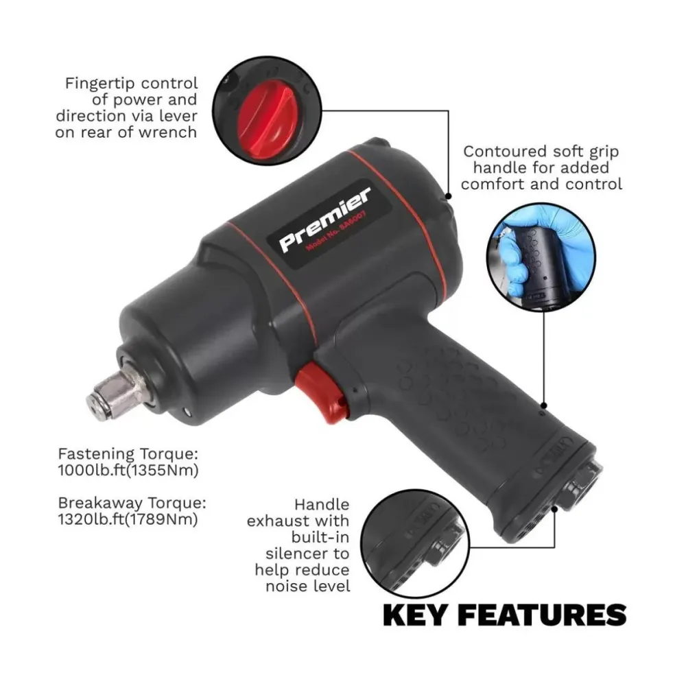 Sangle de fixation Sealey SA6007 1/2"Sq Drive Composite Air Impact Wrench Twin Hammer