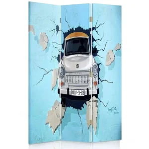 Paravent trabant une voiture 3 volets - 110 x 150 cm - 2 faces R° V°