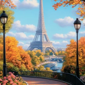 Certifié CE Toile de fond Paris Allée Automne Dorée Tour Eiffel Idées LXX59-78