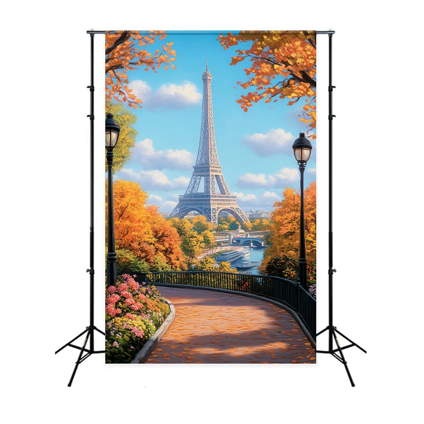 Certifié CE Toile de fond Paris Allée Automne Dorée Tour Eiffel Idées LXX59-78