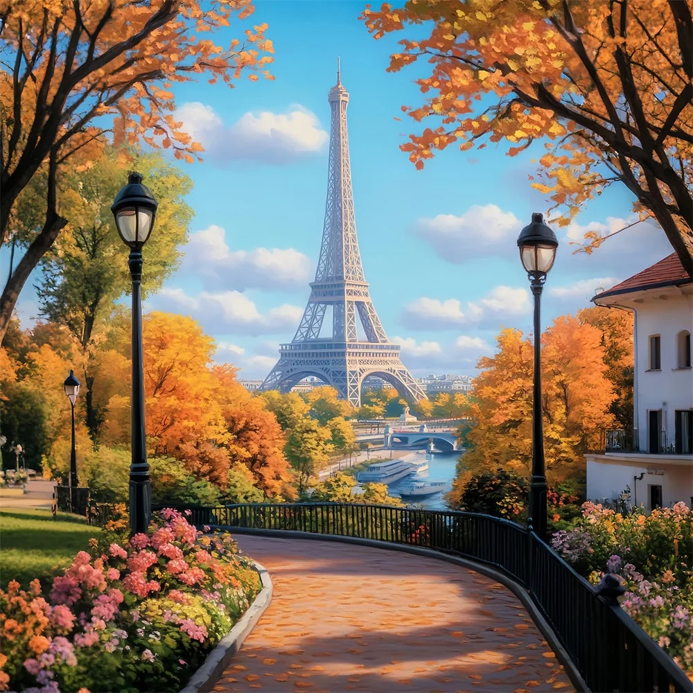 Certifié CE Toile de fond Paris Allée Automne Dorée Tour Eiffel Idées LXX59-78