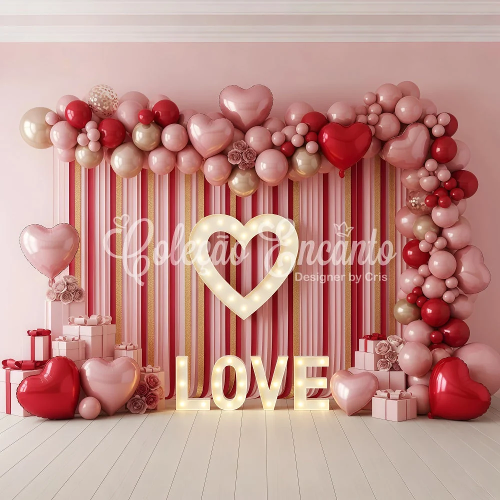 Fond pour la Saint-Valentin Cœur en ballons rayés Fond pour la Saint-Valentin par Magali avec mousses incluses