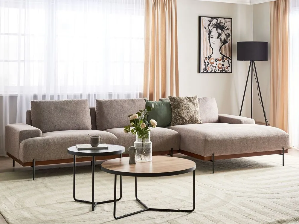 Left Hand Corner Fabric Sofa Light Brun MARIFERD