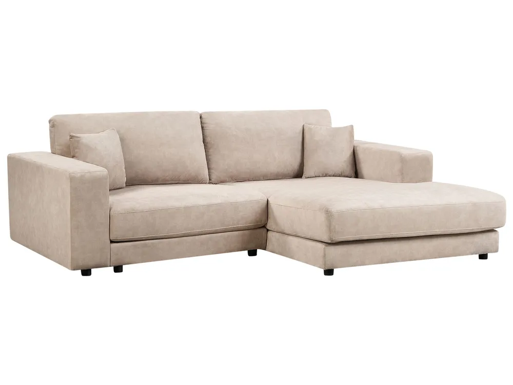 Left Hand 3 Seater Tissu doux Corner Sofa Beige LOFOTEN