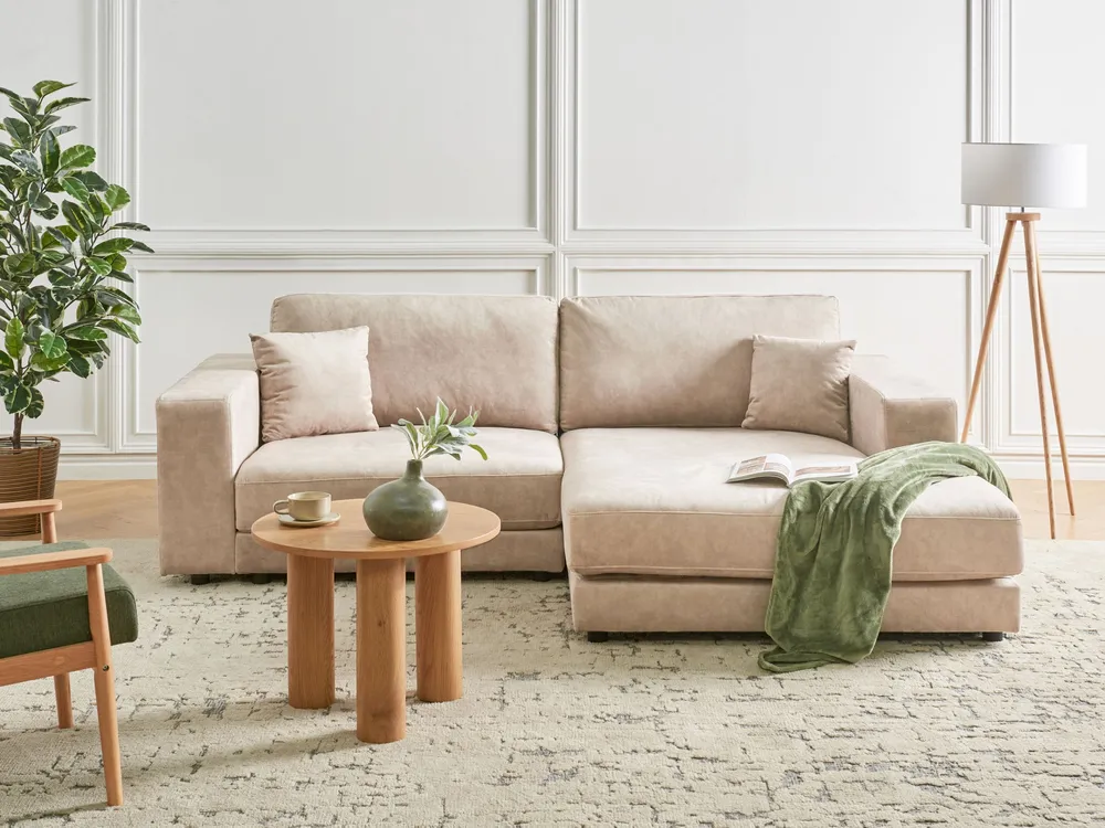 Left Hand 3 Seater Tissu doux Corner Sofa Beige LOFOTEN