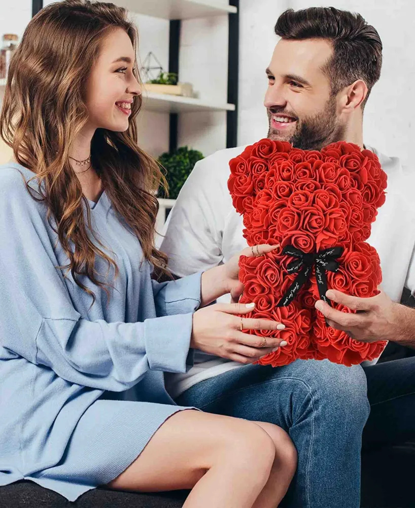 Lovers Design Floral Teddy Bear - Red - Compatible Universelle