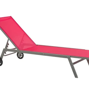 Métal Garden Sun Lounger Wheels Red LEVANZO