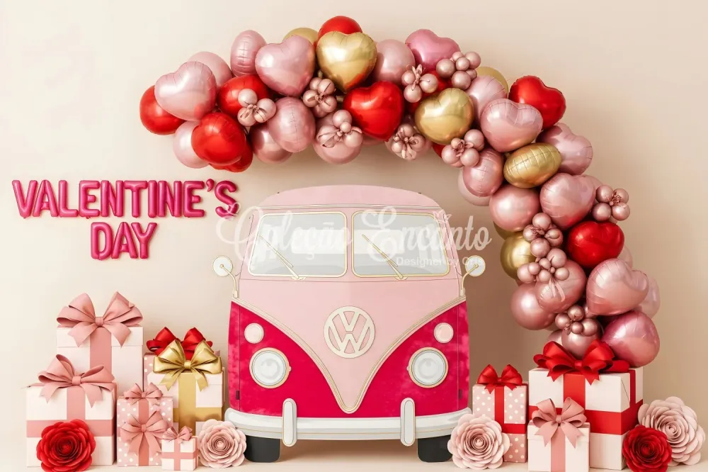 Racing Fond pour la Saint-Valentin Cœur en ballons Camion de cadeaux Fond pour la Saint-Valentin par Magali