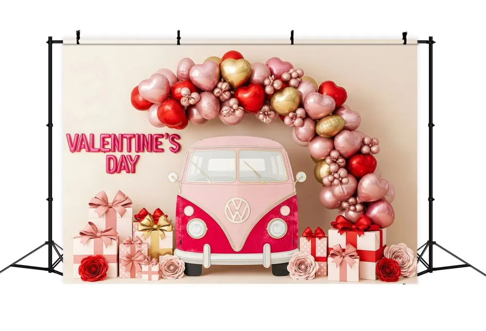 Racing Fond pour la Saint-Valentin Cœur en ballons Camion de cadeaux Fond pour la Saint-Valentin par Magali