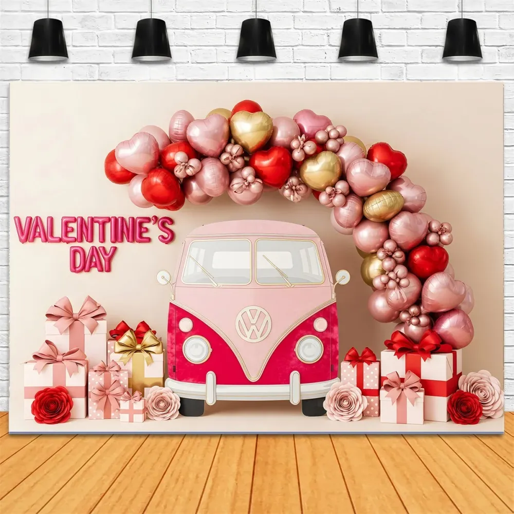 Racing Fond pour la Saint-Valentin Cœur en ballons Camion de cadeaux Fond pour la Saint-Valentin par Magali