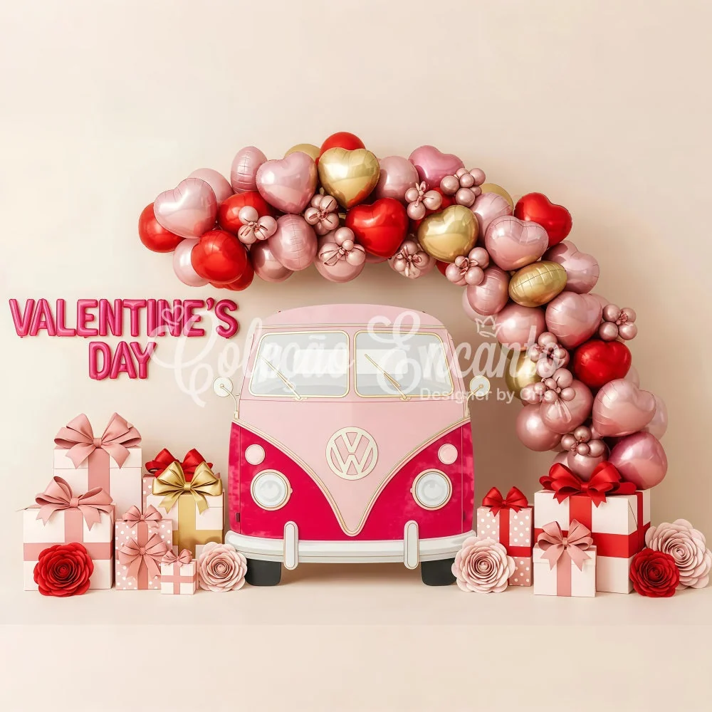 Racing Fond pour la Saint-Valentin Cœur en ballons Camion de cadeaux Fond pour la Saint-Valentin par Magali