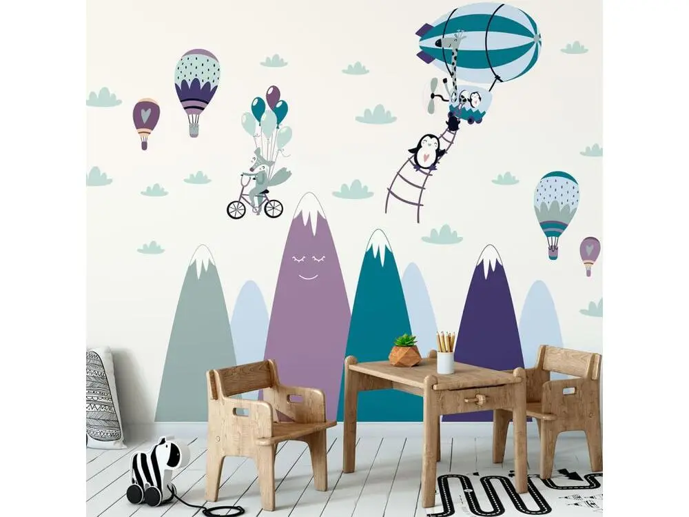 Stickers montagnes scandinaves animaux amusants 110 x 165 cm