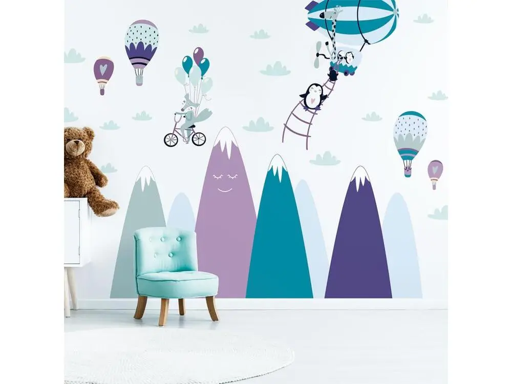 Stickers montagnes scandinaves animaux amusants 110 x 165 cm