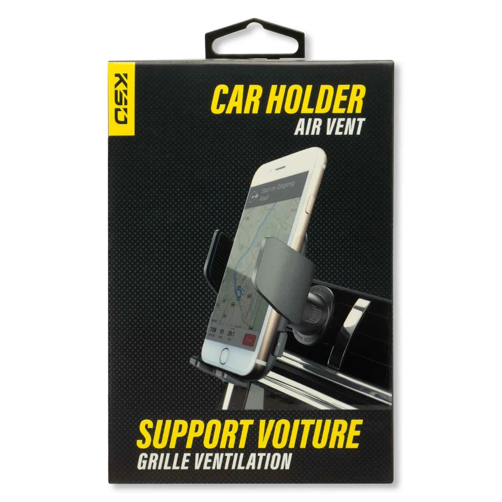 Support de téléphone de voiture Tokyo qui s'installe dans la grille de ventilation, noir avec fixation universelle