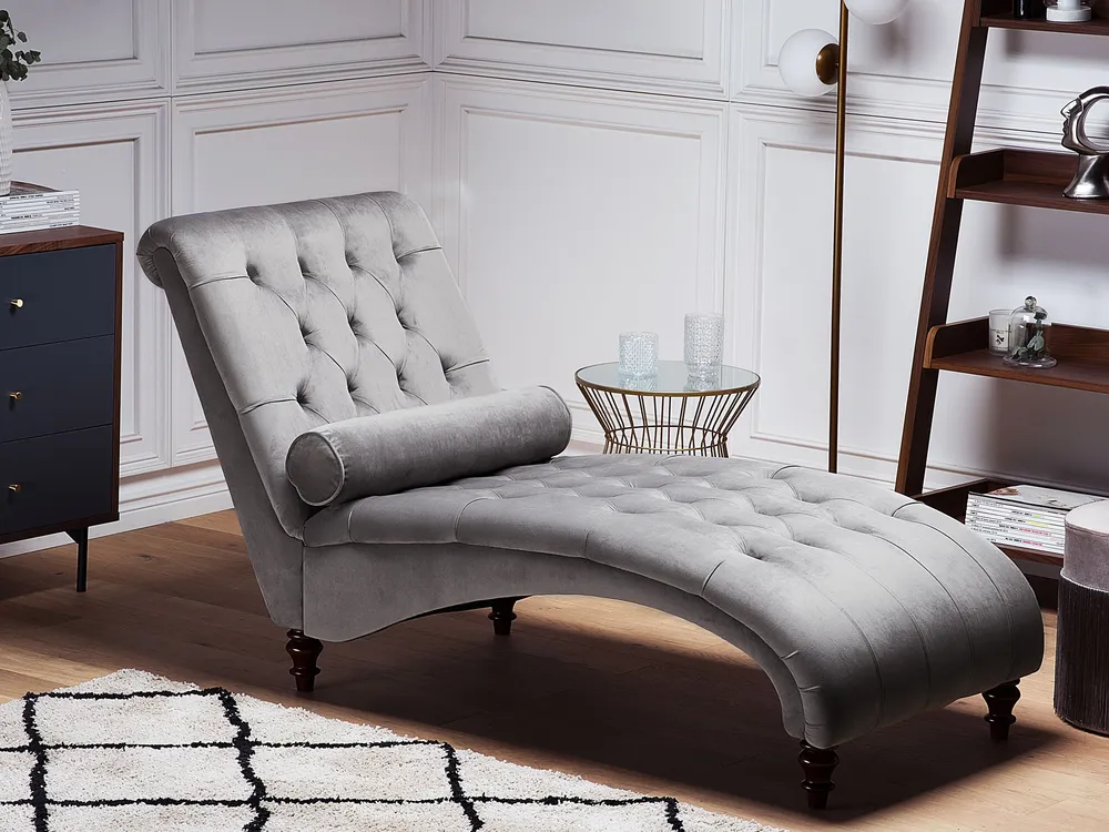 Velours Chaise Lounge Light Grey MURET