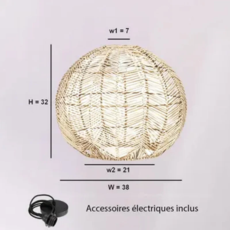 Abat-jour pour suspension Mia en rotin - ⌀ 38 cm - naturel - Montage Direct