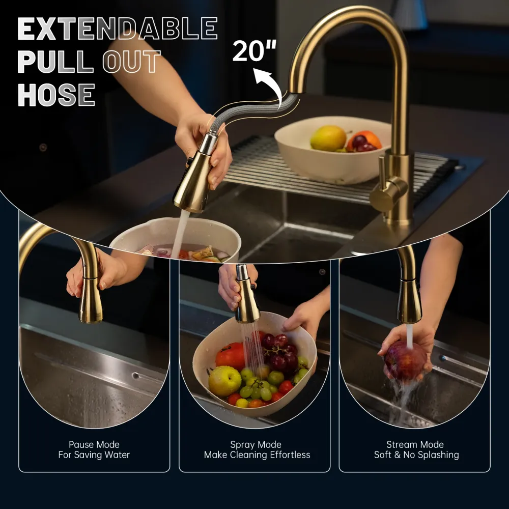 APPASO Gold Kitchen Faucet Soap Dispenser, Mat Gold Kitchen Sink Faucet Pull Down Sprayer, Modern High Arch Single Handle...