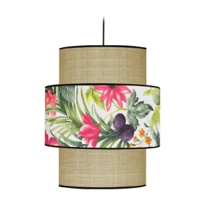 CHENNAI - Suspension cylindrique tissu paille multicolore avec joints neufs