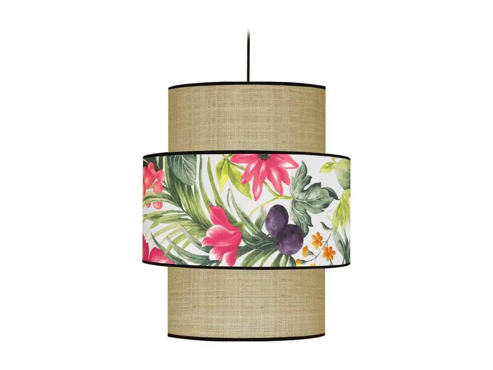 CHENNAI - Suspension cylindrique tissu paille multicolore avec joints neufs
