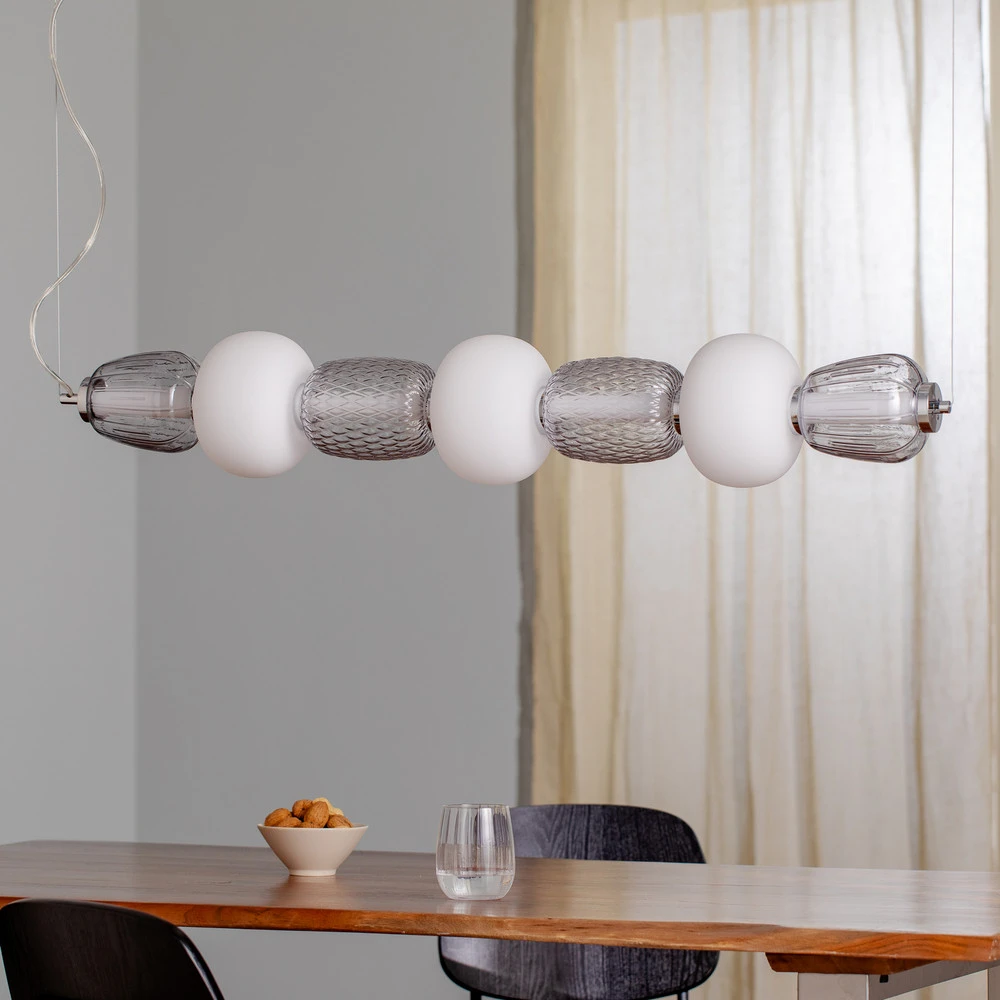 Filtre à air sport Suspension LED Caro, verre gris-transparent/opale longueur 110 cm