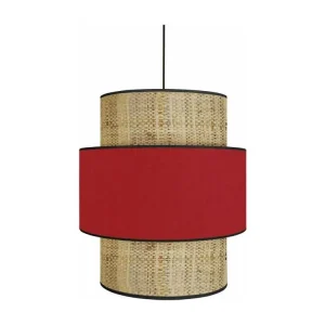 Haute Performance COCHIN - Suspension cylindrique tissu paille et rouge