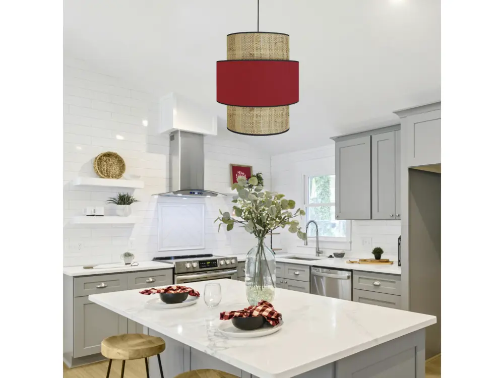 Haute Performance COCHIN - Suspension cylindrique tissu paille et rouge