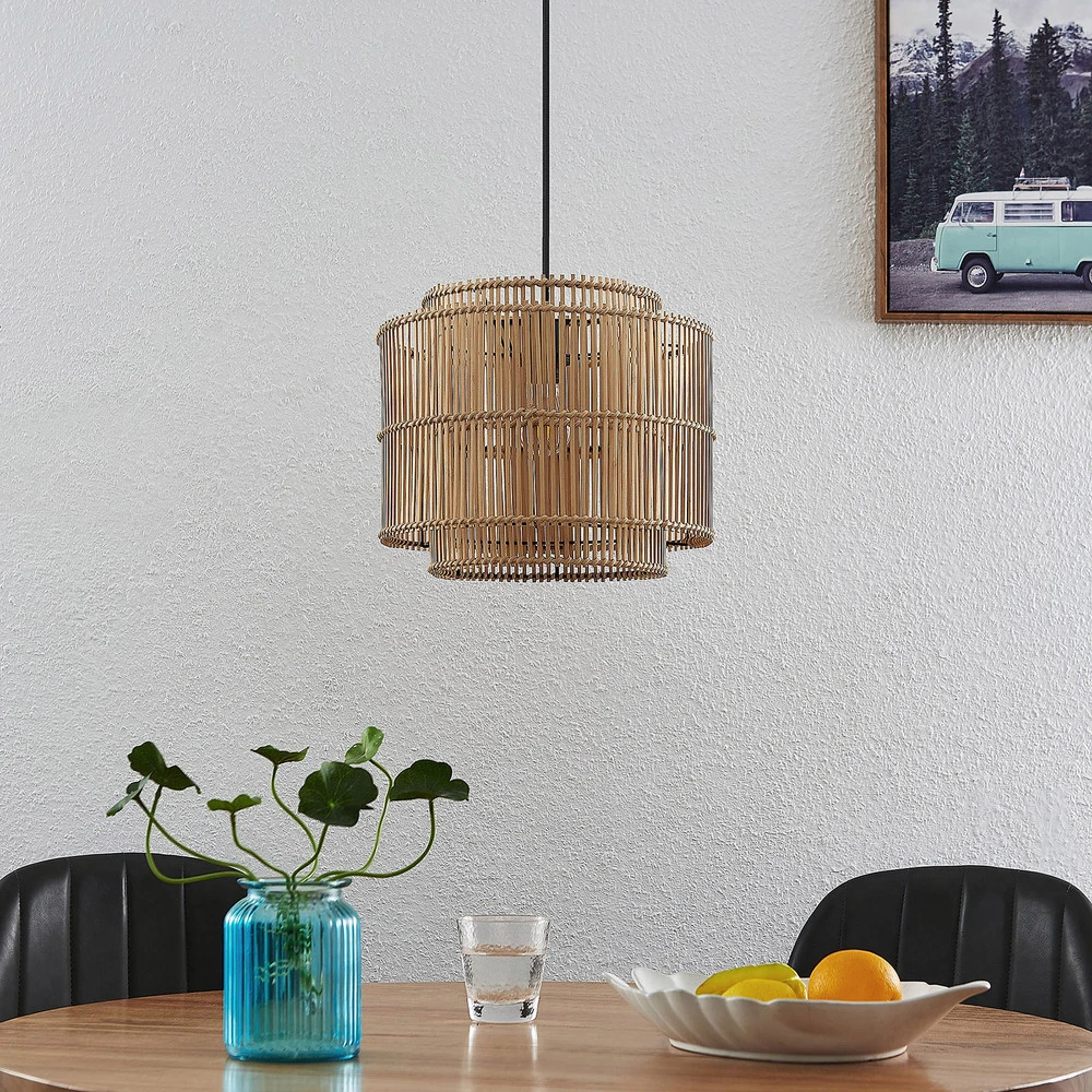 Haute Performance Lindby suspension Bridga, Ø 35 cm, noir, bambou