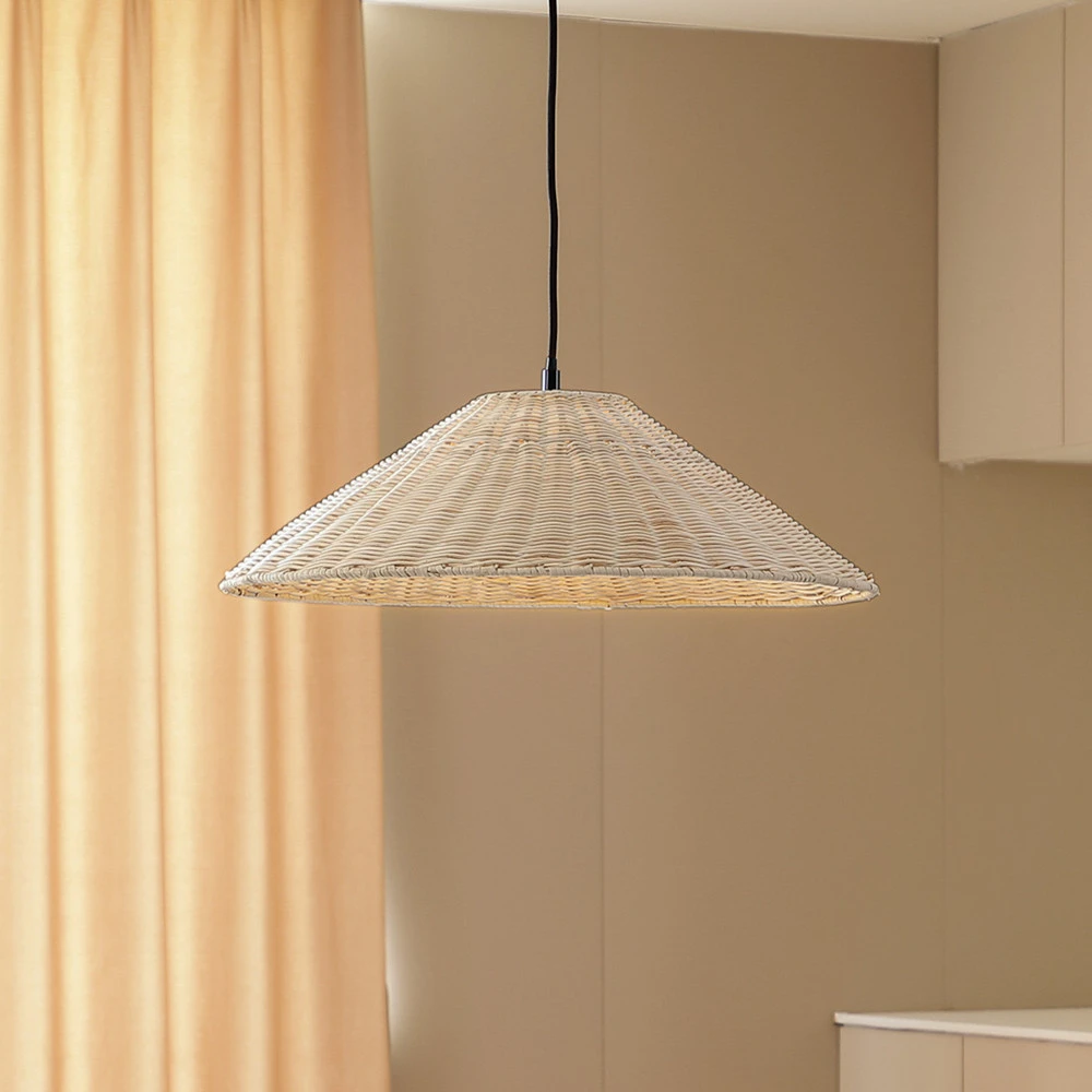 Haute Performance Lindby suspension Zyralia, couleur bois, rotin, Ø 50 cm