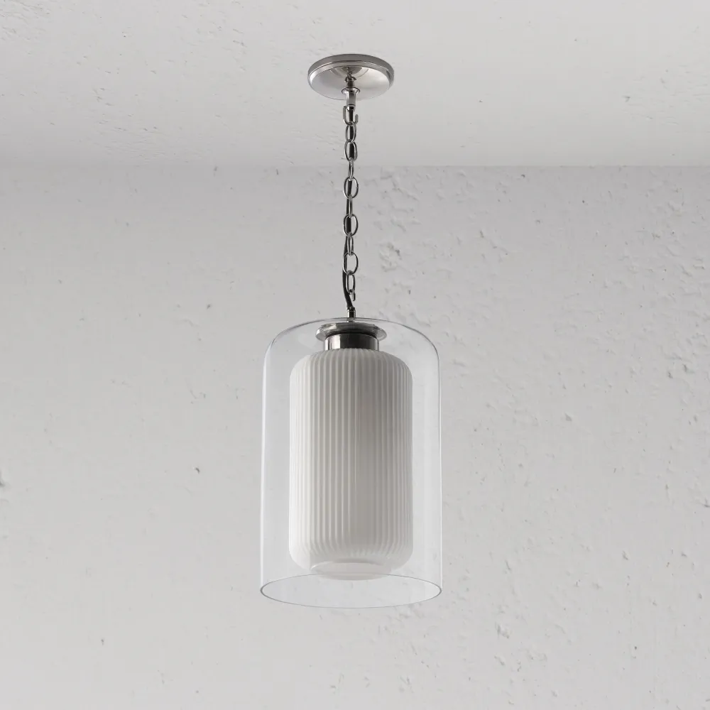Haute Performance Windsor Suspension Moyen Format en Verre Opalin - Nickel Poli