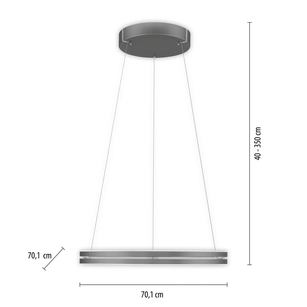 INTÈGRE Suspension LED E-Loop, gris, Ø 70 cm, aluminium, CCT