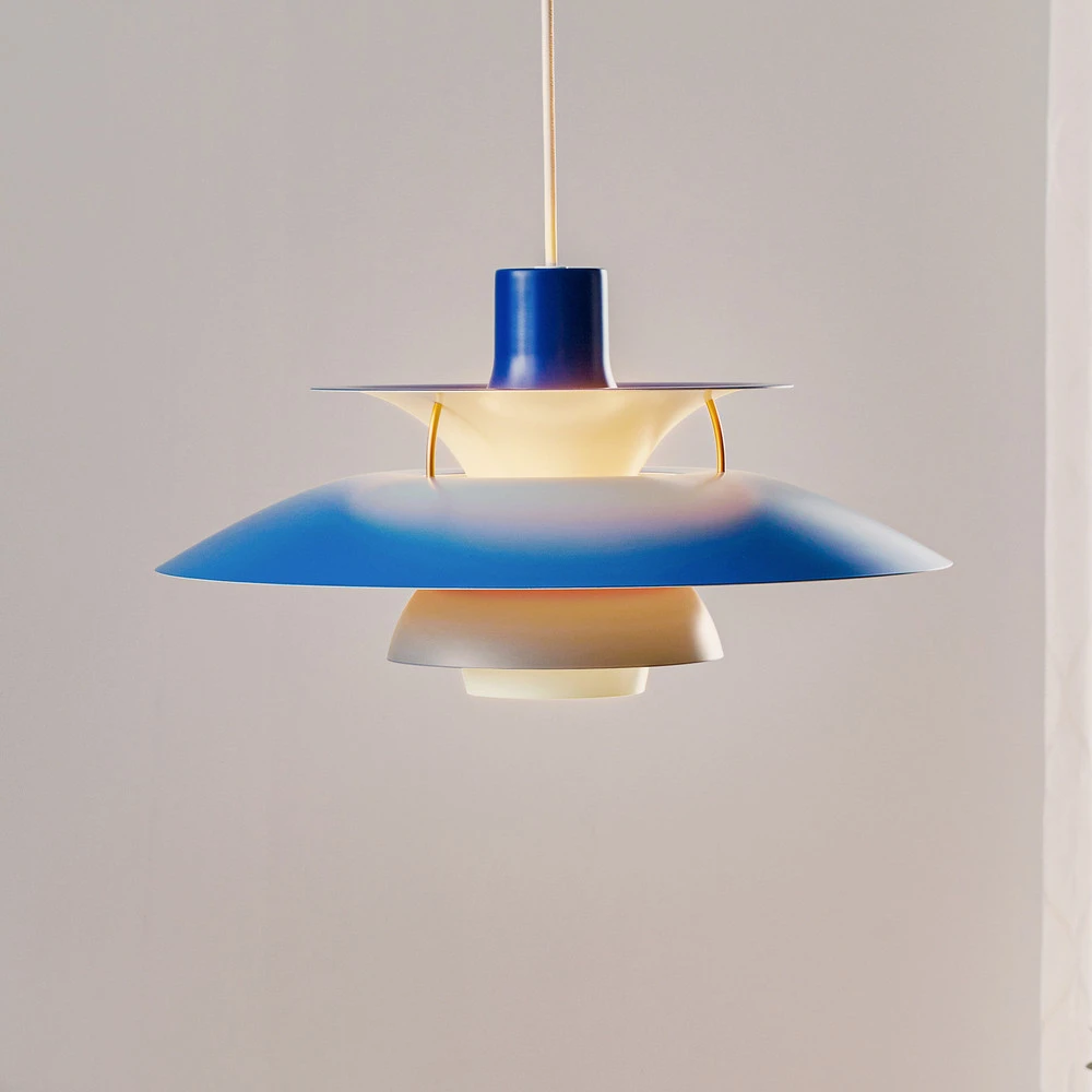 Louis Poulsen PH 5, suspension de designer bleue en acier inoxydable