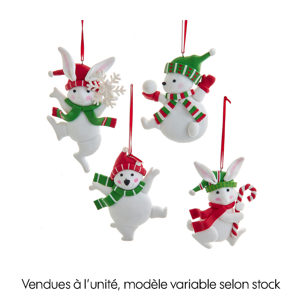Pneu tout-terrain quad Suspension de Noël : animal en résine avec son bonnet de fête - H.8cm