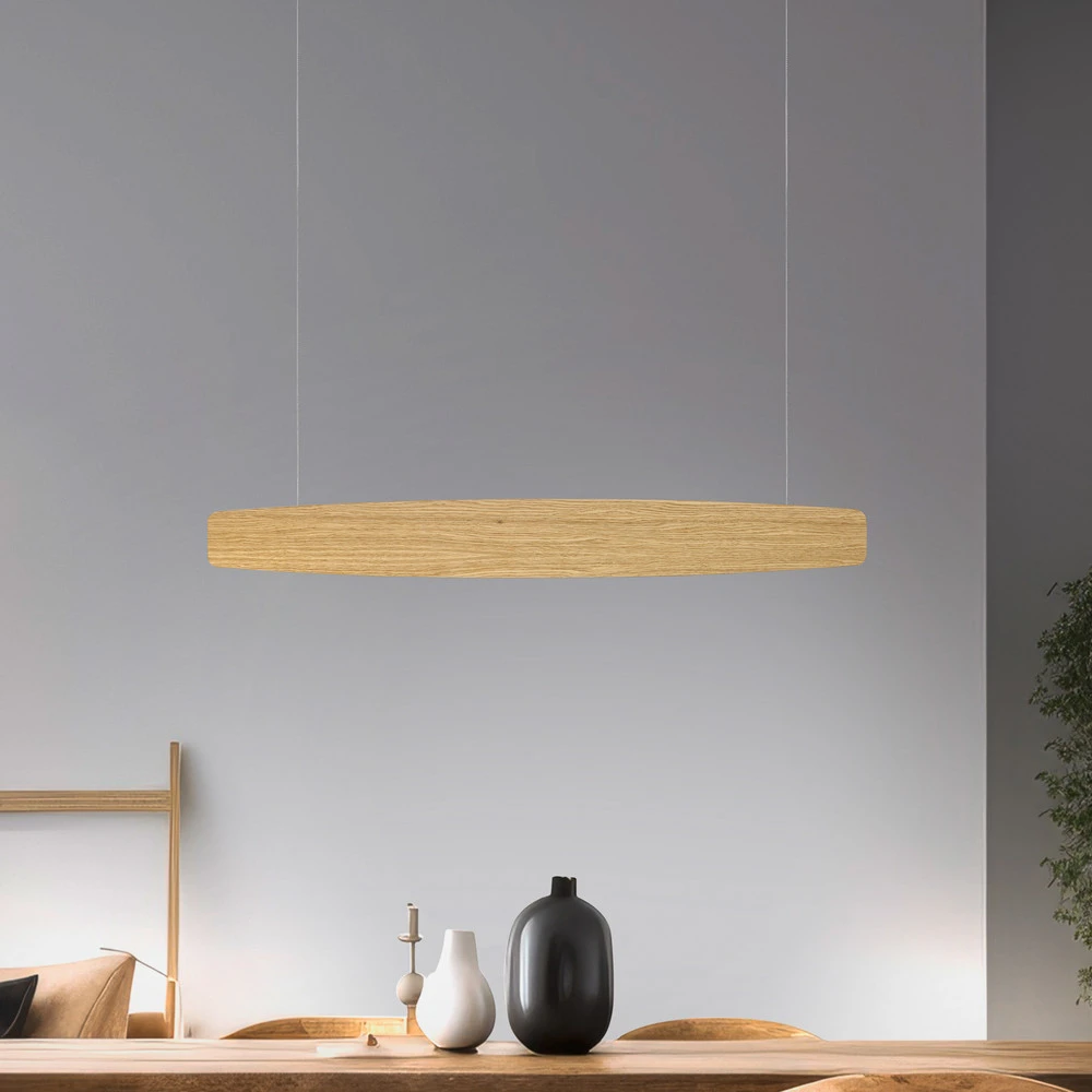 Quitani Suspension LED Persida, 98 cm de étendu, chêne, 2.700 K par Akrapovič