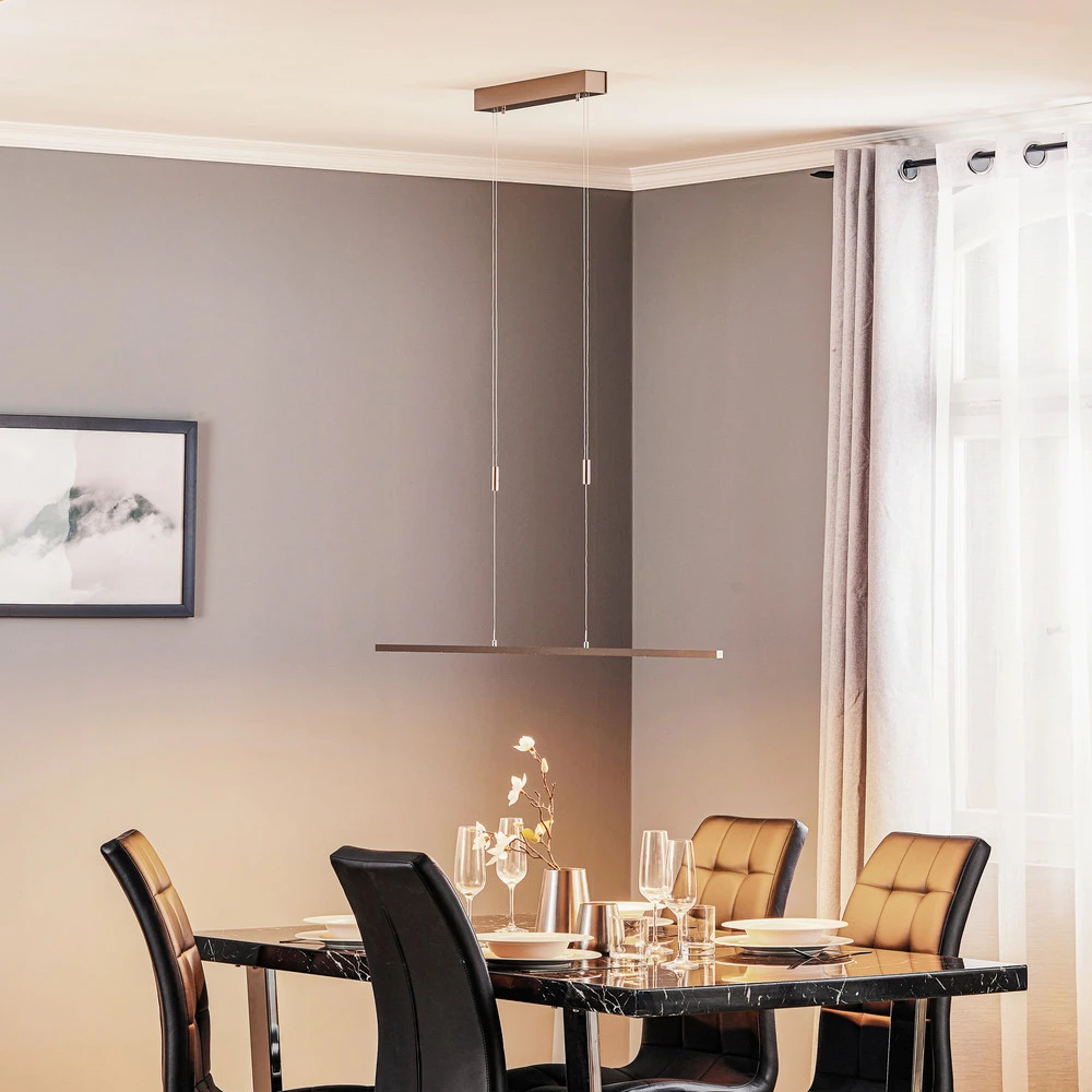 Quitani Suspension LED Tolu, nickel, longueur 118 cm pour amélioration performances