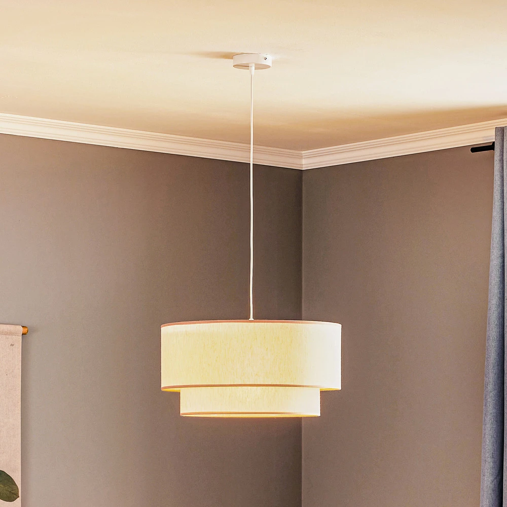 Suspension Boho, deux fois abat-jour, beige