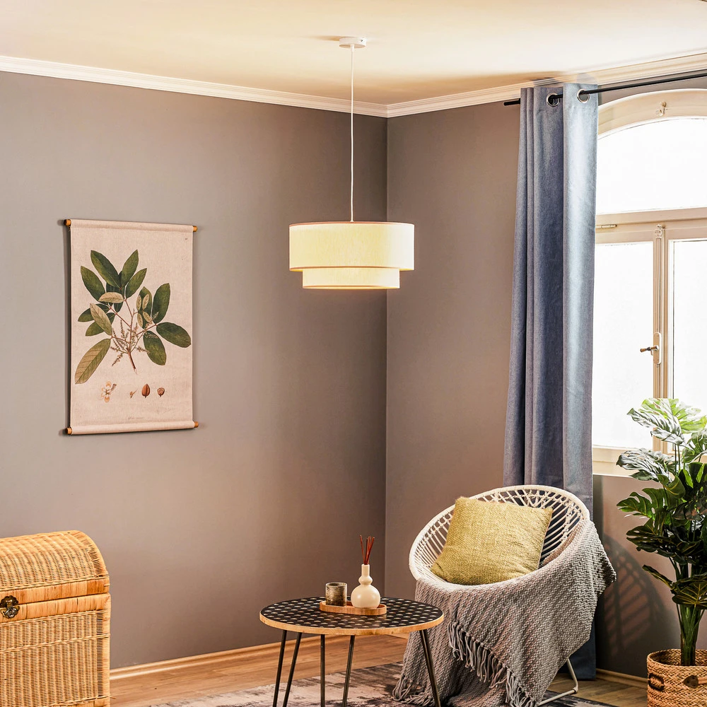 Suspension Boho, deux fois abat-jour, beige
