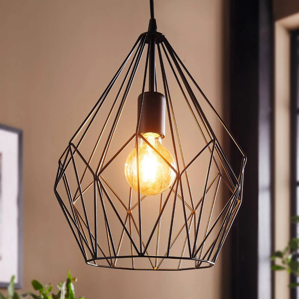 Suspension Carlton au design cage, noire Ø 31 cm avec rivets de maillon