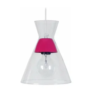 Suspension conique verre rose 85 cm.