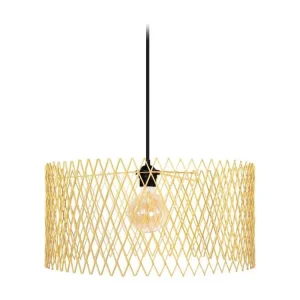 Suspension cylindre métallique á compact carrés jaune 84 cm.