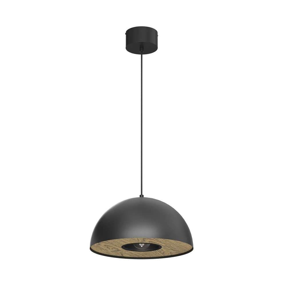 Suspension Drew en noir avec décor en bois - Montage Direct