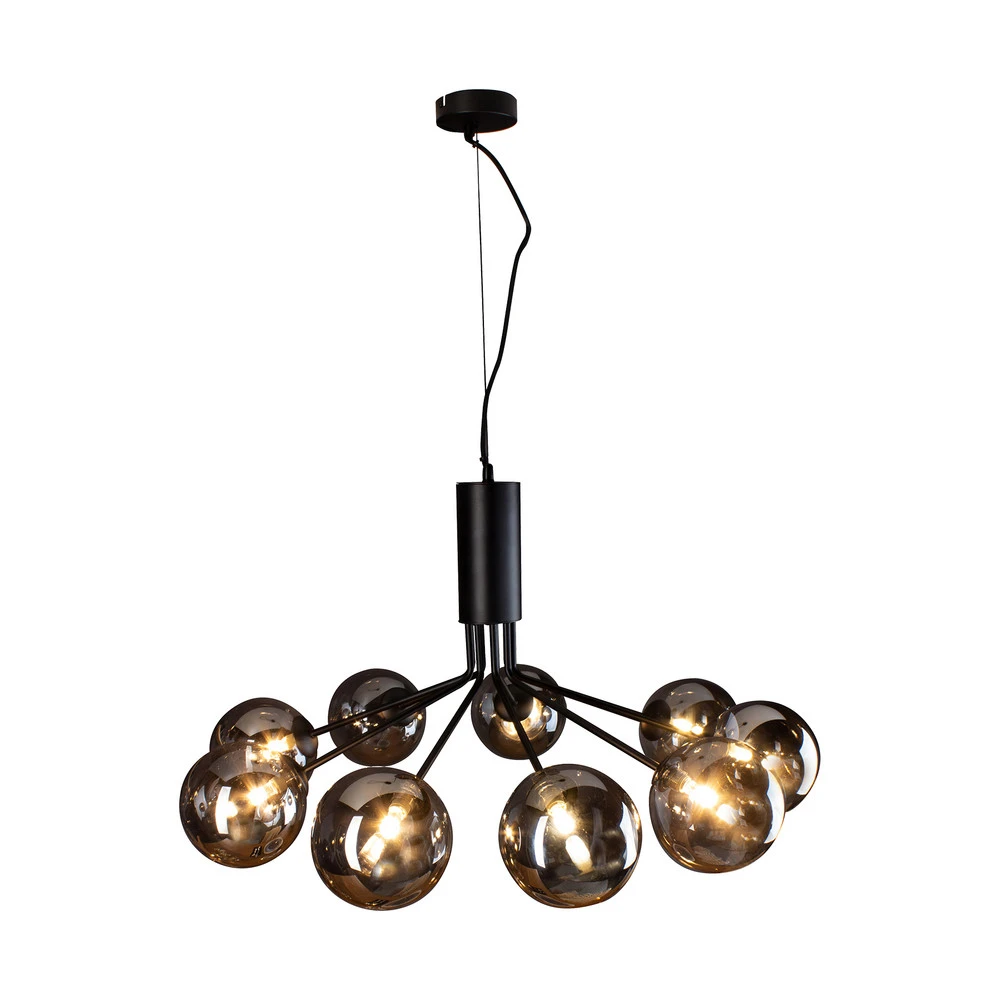 Suspension Neptune ronde noire sphères verre fumé avec Garantie Constructeur