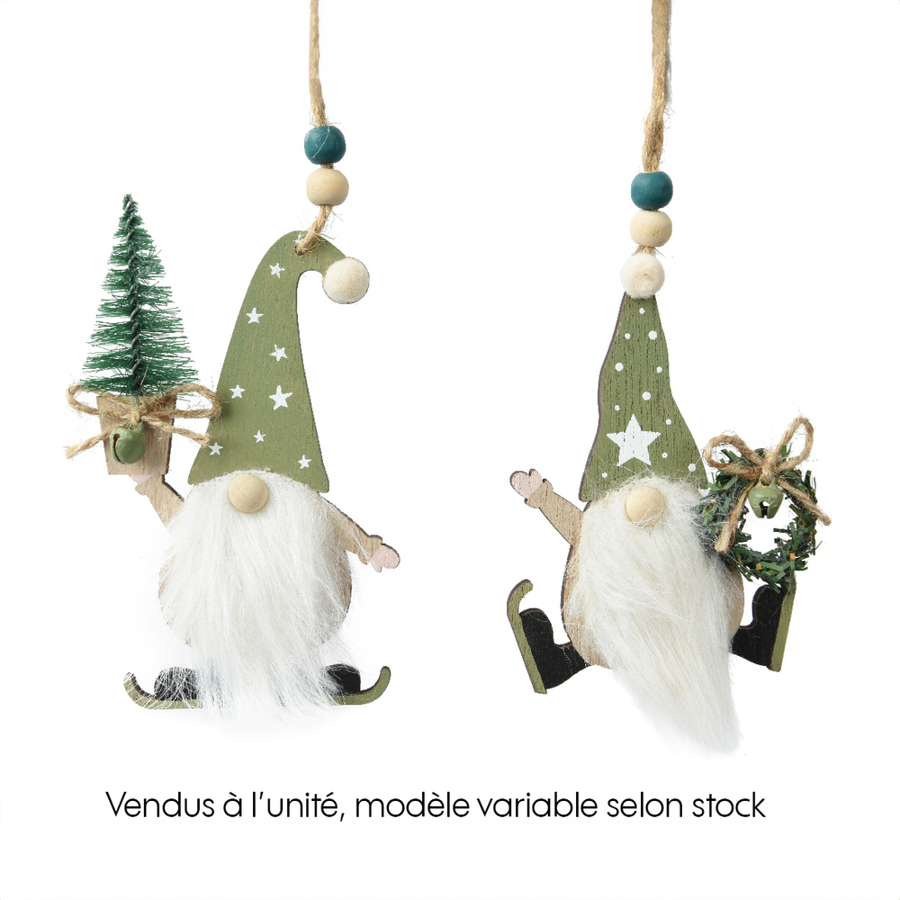 Suspension de Noël : Gnome barbu en bois H.11cm - 520