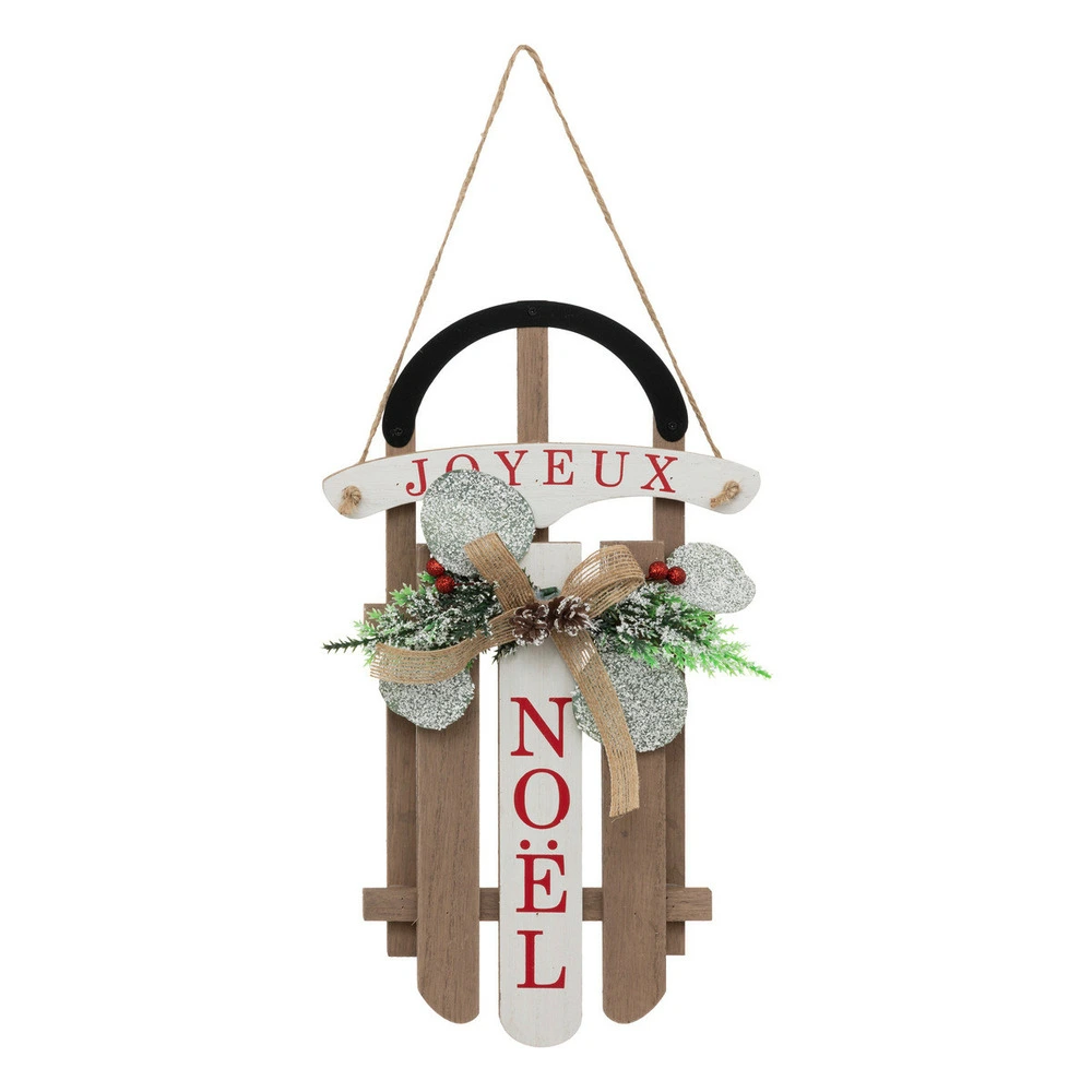 Suspension de noël luge en bois avec déco h 35 cm en acier inoxydable