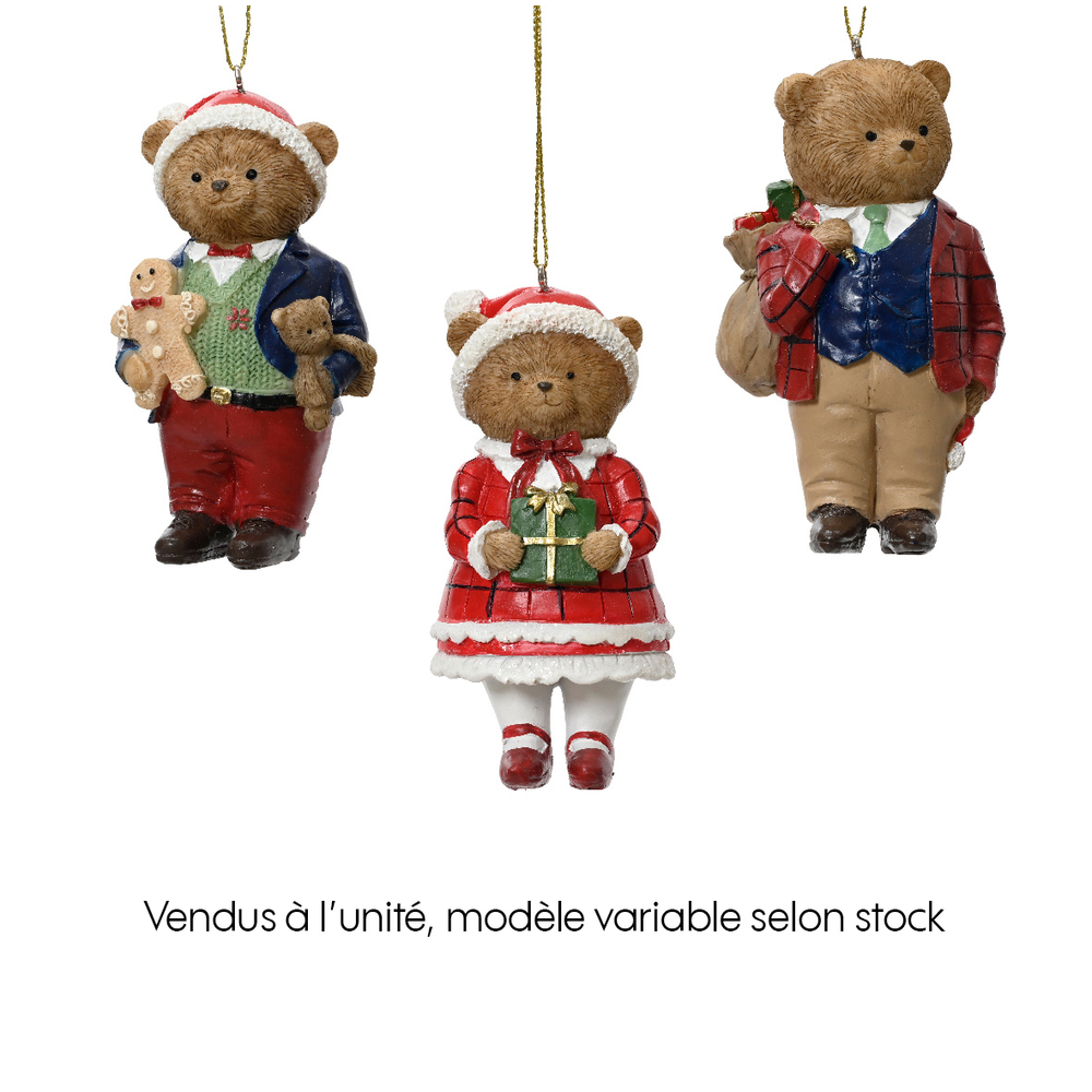 Suspension de Noël : ours en résine, coloris brun - H.11cm avec notice de montage