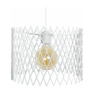 Suspension petir cylindre treillis métallique blanc 85 cm.