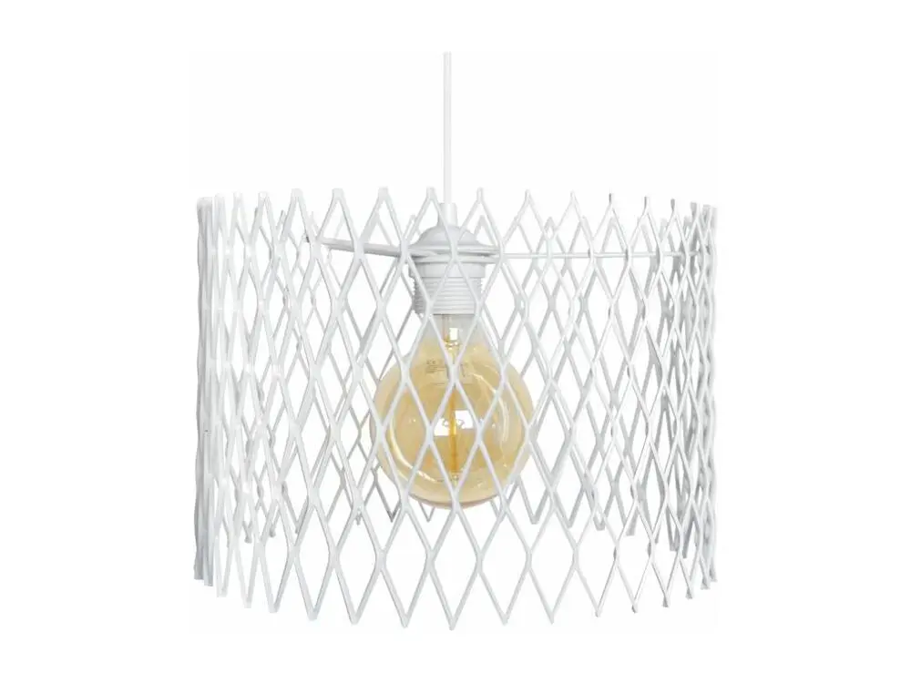 Suspension petir cylindre treillis métallique blanc 85 cm.